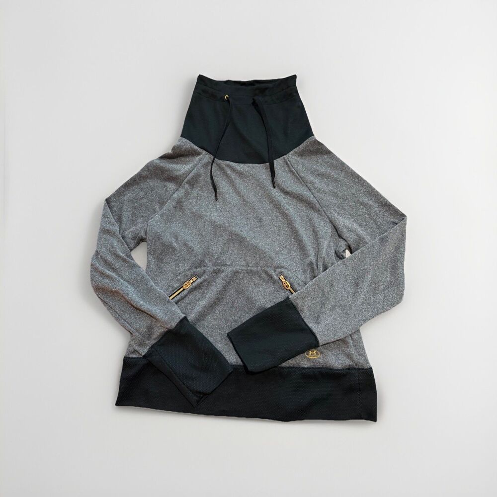 Under Armour Y2K‎ Women's L Gaiter Neck Hoodie Gold Zip Pockets